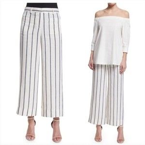 Theory Livdale Wide-Leg Striped Linen Pants Size 0